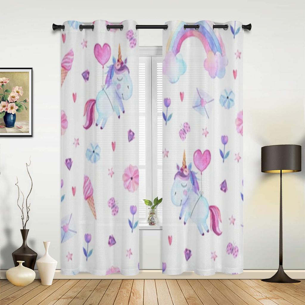 Cute Watercolor Unicorn Pattern Window Curtains For Living Room Luxury Bedroom Decor Drapes Kitchen Window Treatments Curtains