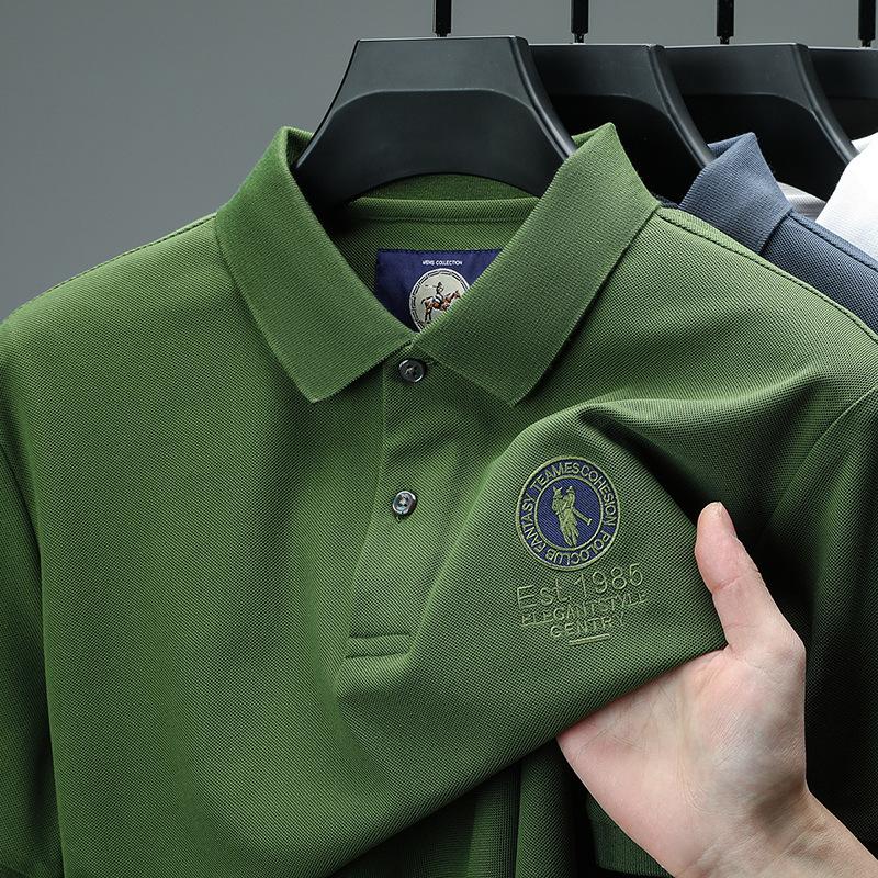 Ice Silk Short-Sleeved Polo Shirt Men'S Embroidered Thin Short-Sleeved T-Shirt High Quality