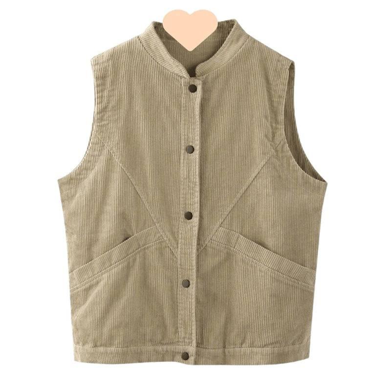 Retro Corduroy Vest Women's Spring and Autumn Outerwear Literary Casual Versatile Loose Sleeveless Vest Jacket Collar Single Breasted Sleeveless Vest