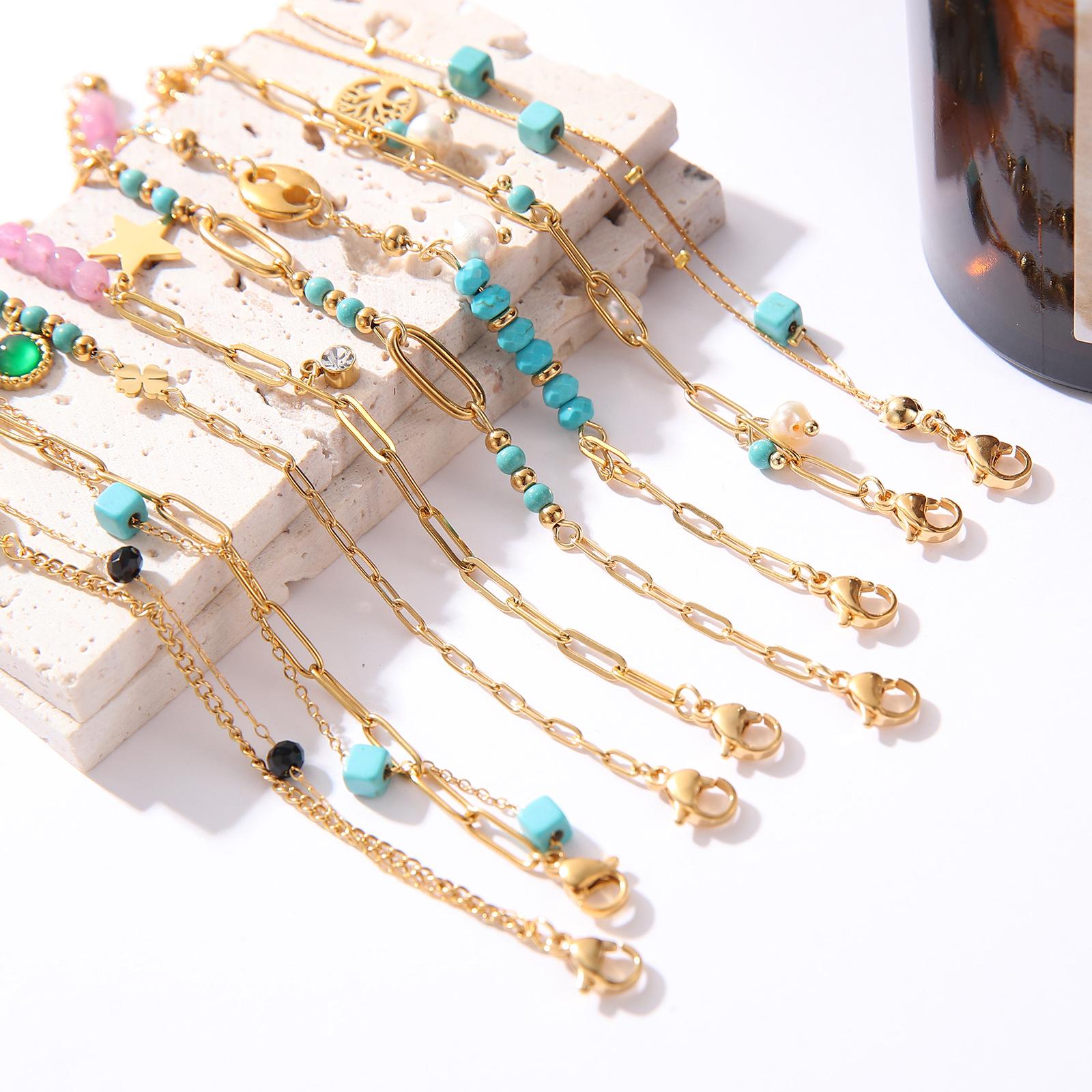 

Women s Retro Turquoise Titanium Steel Beaded Bracelet - High-End Fashion Jewelry