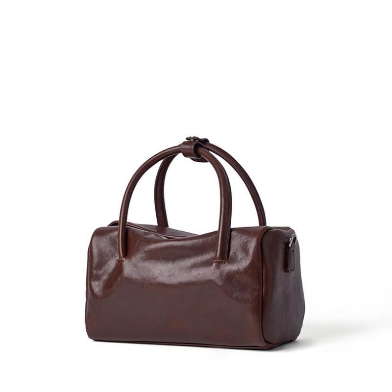 Genuine Leather Women's Bag Cross-border Cross-body New Top-layer Crystal Vegetable Tanned Tire Cowhide Portable Same Retro Boston