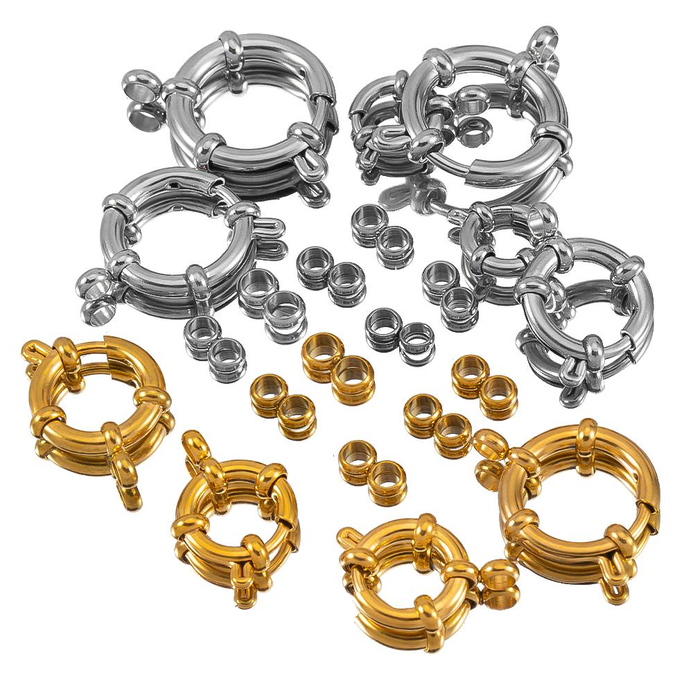 4pcs Stainless Steel Spring Clasps Round Sailor Clasp Bracelet Two Hole Connectors DIY Clavicle Necklace Jewelry Making 10-18mm