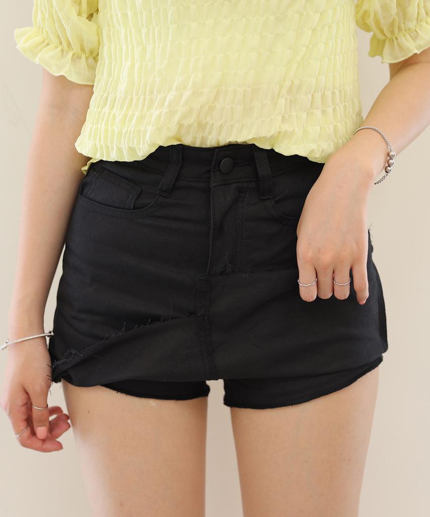 Ppaeppae Black Asymmetrical Hem Skirt Pants