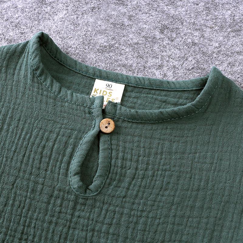 Baby Boy Baby Girl Solid Color Clothing Set Button Short Sleeve T-shirt + Thin Shorts Two-Piece Set