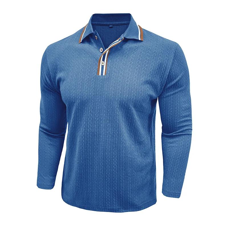 Men's Knit Long Sleeve Polo Shirts Turn Down Collar Business Casual Pullover Tops
