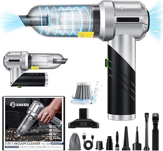 Saker Portable Handheld Vacuum Cordless Portable 17000PA Foldable Car Vacuum Cleaner Mini Dust Blower with Brushless Motor for O