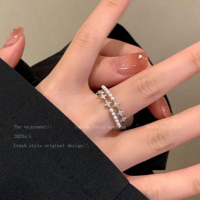 Double Star Pearl Ring Women's Summer 2025 New Fashion Personality Ring Opening Adjustable Index Finger Ring