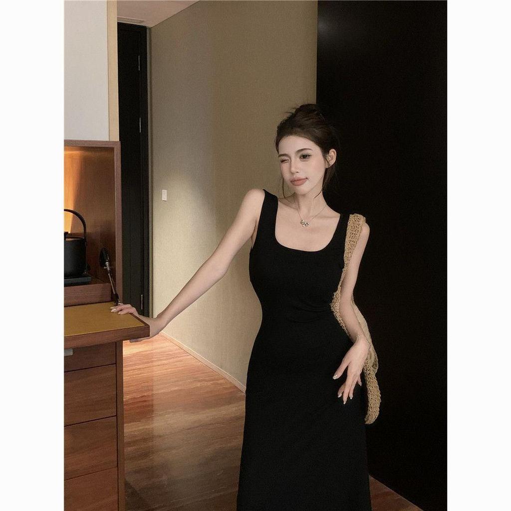 Black Summer Backless Spaghetti Strap Maxi Bodycon Dress