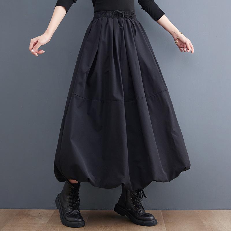 2024 Spring High Waist Slimming Elastic Tie Lantern Midi Skirt