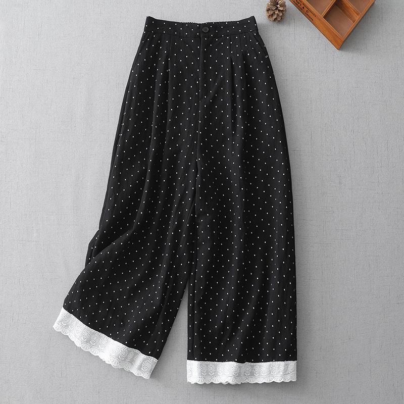 

Korean Polka Dot Lace Trim Straight-Leg Pants: Women s 2025 Summer Wide-Leg Casual Style. Double Extra Large чёрный