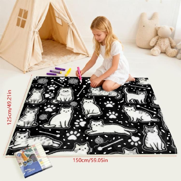 Coperta da Colorare Fai da Te, Colora la Tua Coperta Plaid 50 × 60 pollici Coperte Lavabili da Colorare con Set di 12 Pennarelli Colore Regalo