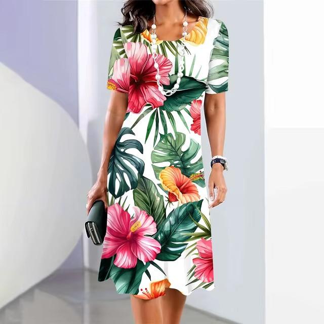Rochie Midi Elegantă de Damă cu Mânecă Scurtă, Modă, Imprimeu 3D, Mărimi Mari, Îmbrăcăminte de Plajă