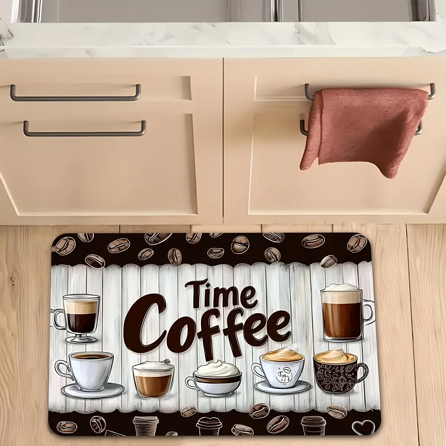 

Coffee Time Text Doormat Soft Flannel Rug, Cafe Style Non-Slip Washable Farmhouse Door Carpet for Kitchen Decor 40x60cm