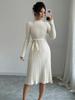 European American Cross-Border Knit Long Sleeve Dress - Mid-length Woolen Base Layer Skirt
