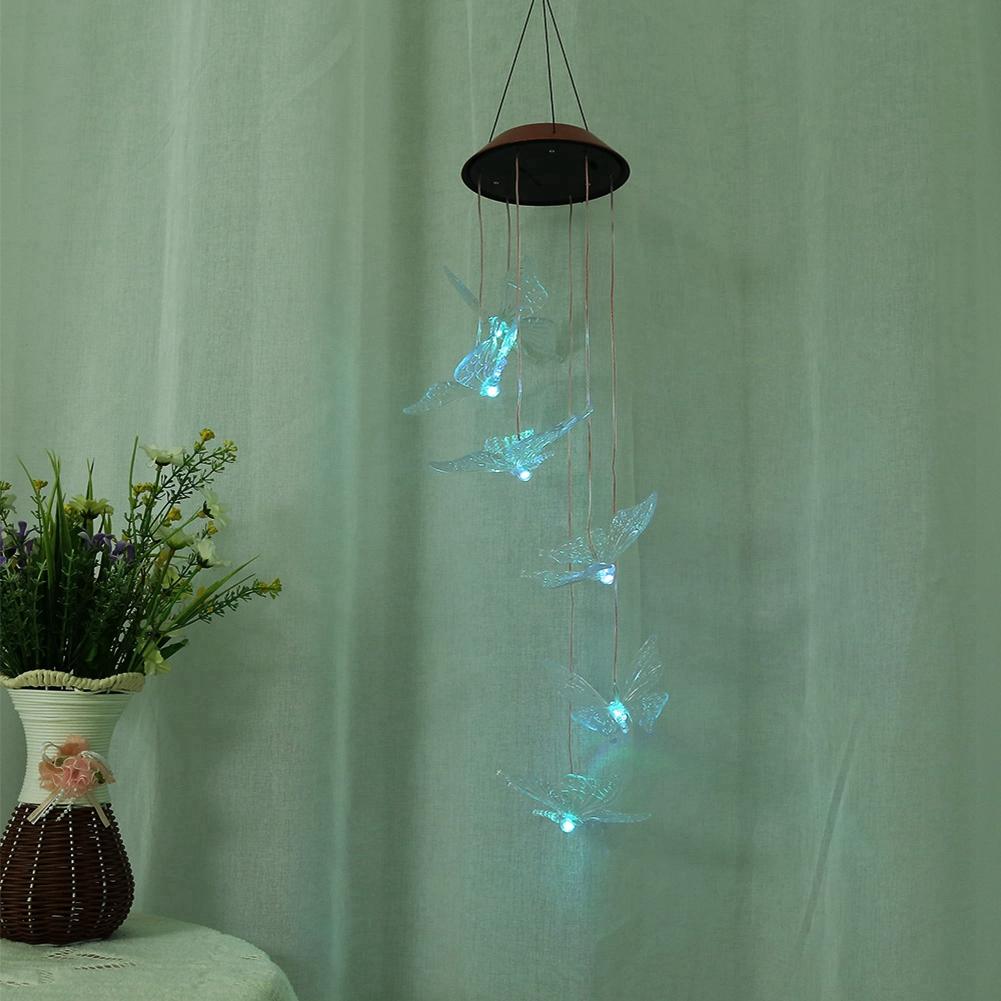 Wasserdichte LED-Solarpanel-Windspiele mit Schmetterlingen für den Außenbereich, Heim-Gartendekorationslicht (transparent)