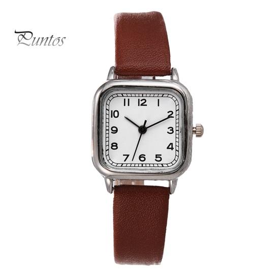 Women Quartz Watch Square Dial Soft Faux Leather Strap Accurate Adjustable Pin Buckle Students Girls Wristwatch Fashion Jewelry Birthday Gift