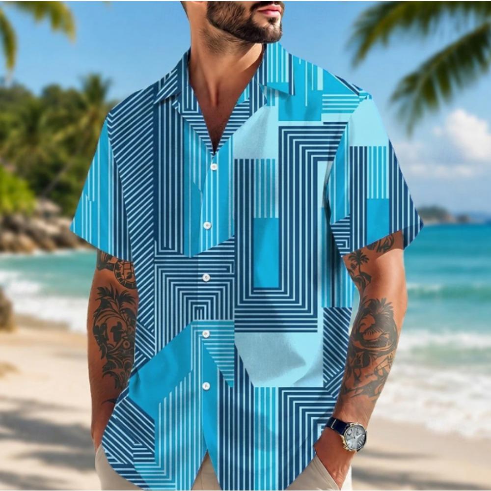 Men's Geometric Pattern 3D Print Shirt Button Up Shirt Casual Shirt Summer Shirt Short Sleeve Daily Vacation Clothing