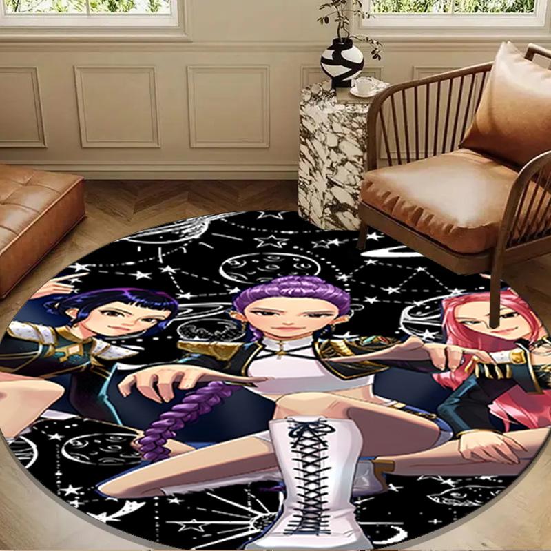 Kpop Cartoon Round Rug for Livingroom,Bedroom, Palyroom, Chair Rug, Area Rug, Circle Carpet, Large Size Fan Christmas Gift