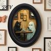 Decorative Wall Ornaments for Living Room Halloween Gothic Oval Wooden Hanging Plaque, Vintage Framed Black Cat Little Niche Aesthetic Decor