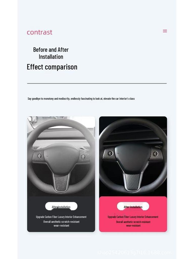 Carbon Fiber Texture Steering Wheel Sticker for Tesla Model 3/Y - Interior Accessory
