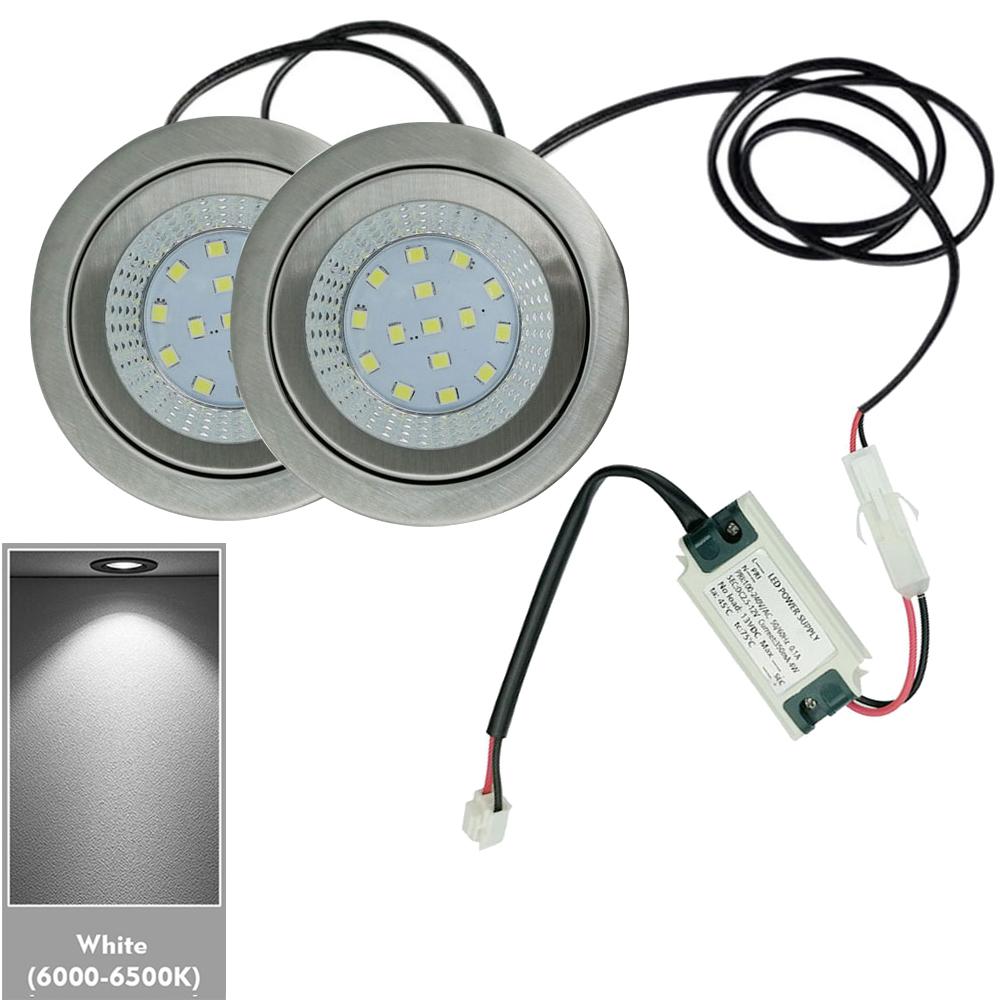 1-Set 2x 68mm Range Hood Light Bulb 1x 100-240V LED Driver 2x Cables Smoke Extractor Light for 2 1/2in Hole White 6000K