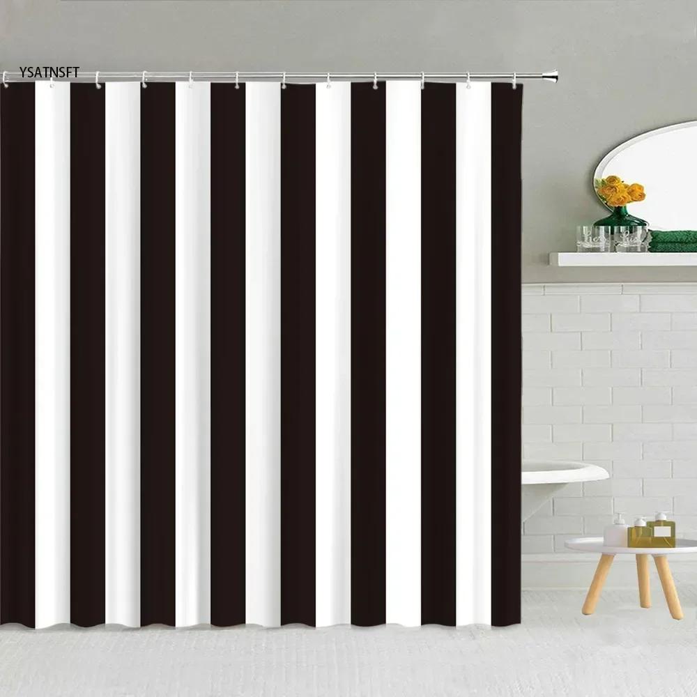 VIKAMA Simple Black and White Style Shower Curtain for Bathroom, Waterproof Partition Curtain for the Bathroom, Home Decoration