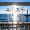 Sea Glass Wooden Nautical Wall Decor Handcrafted Starfish Shells Bathroom Hanging Decoration Beach Coastal Wall Art for Living Room Dining Room