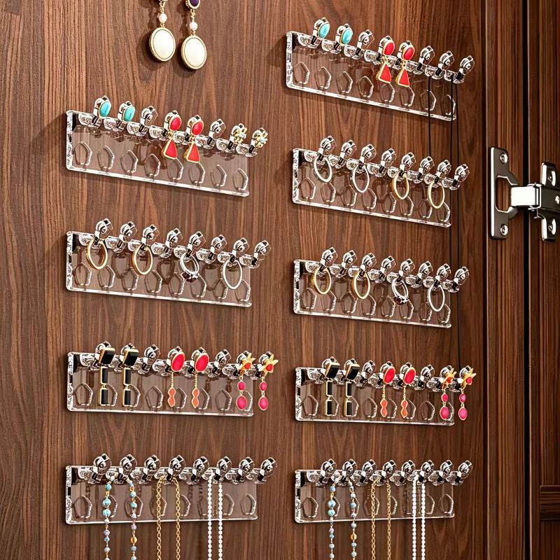 3Pcs Flower Acrylic Wall Mounted Earring Necklace Holder Jewelry Organizer Hanging Necklace Storage Rack For Door Back And Wall