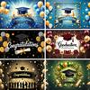 Black Gold Graduation Backdrop Graduate Cap Diploma Photography Background Graduation Party Celebration Photo Booth Banner Props