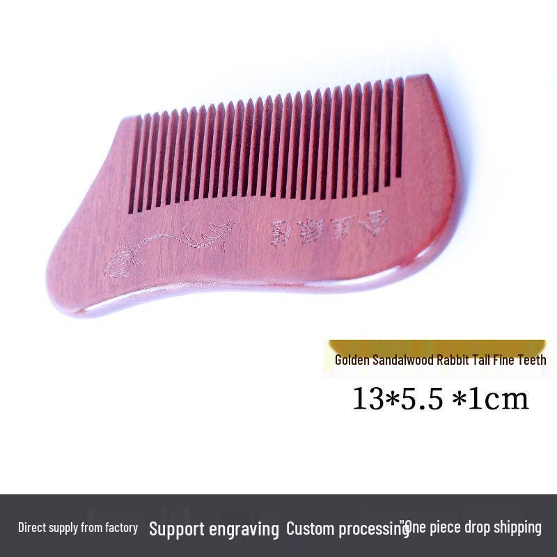 Golden Sandalwood Comb: Souvenir with Text Pattern, Thick Wooden Handle, Hairdressing Meridian Gift