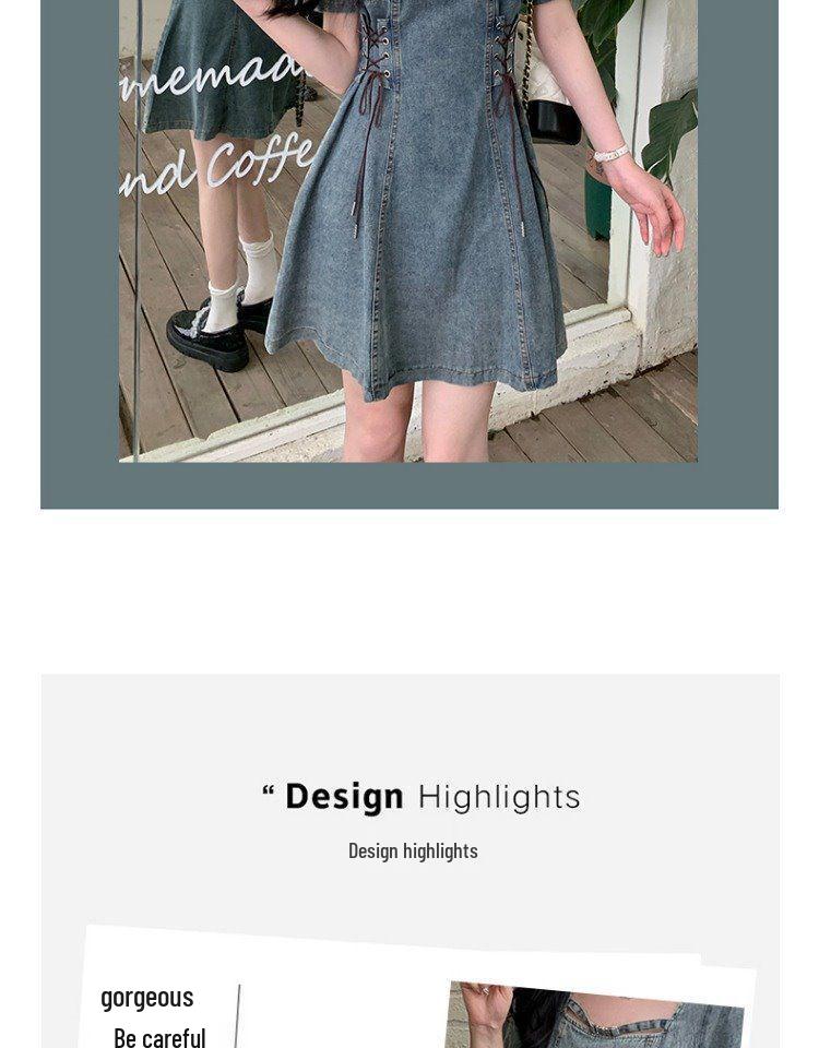 Plus Size Denim Puff Sleeve Square Neck Summer Dress for Women