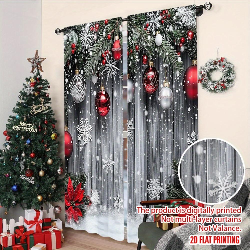 2Pcs Polyester Merry Christmas Snowflakes Printing Window Curtains Birthday Party Decoration Backdrop Drapes for Living Room