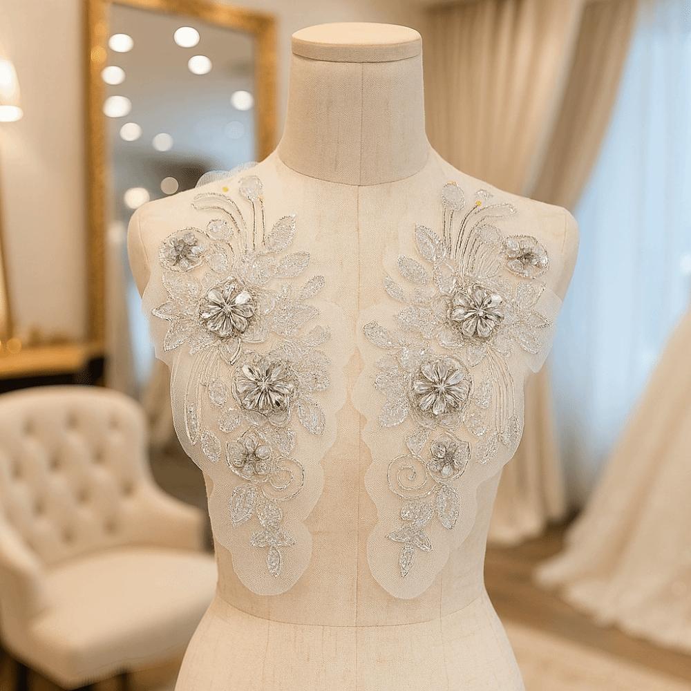 Rhinestones Lace Flower Applique Flower Design Clothing Applique Dress Patches  Evening Dress