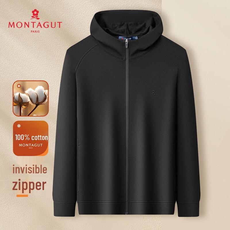 

MONTAGUT Men s 100% Double-Strand Cotton Hooded Sports Cardigan Sweatshirt L
