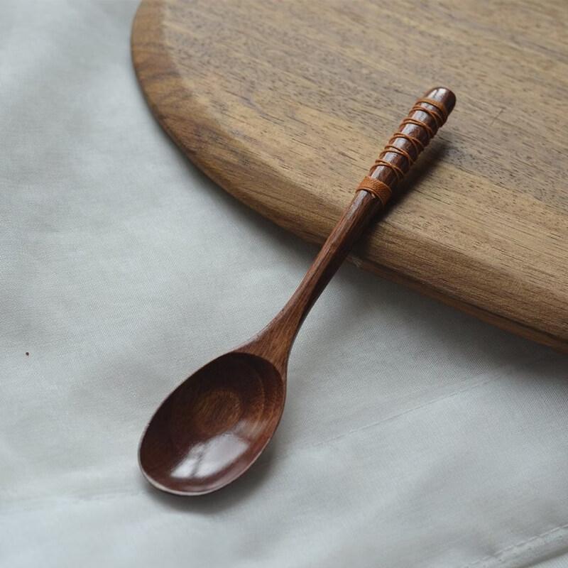 Decorative Thread Wrapped Nanmu Wooden Long Handle Spoon