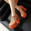 2025 Sexy Women Sandals Round Toe Ultrahigh Heel 14cm Platform Hill 4.5cm Buckle Strap Big Size 41 42 43 Dating Shoes