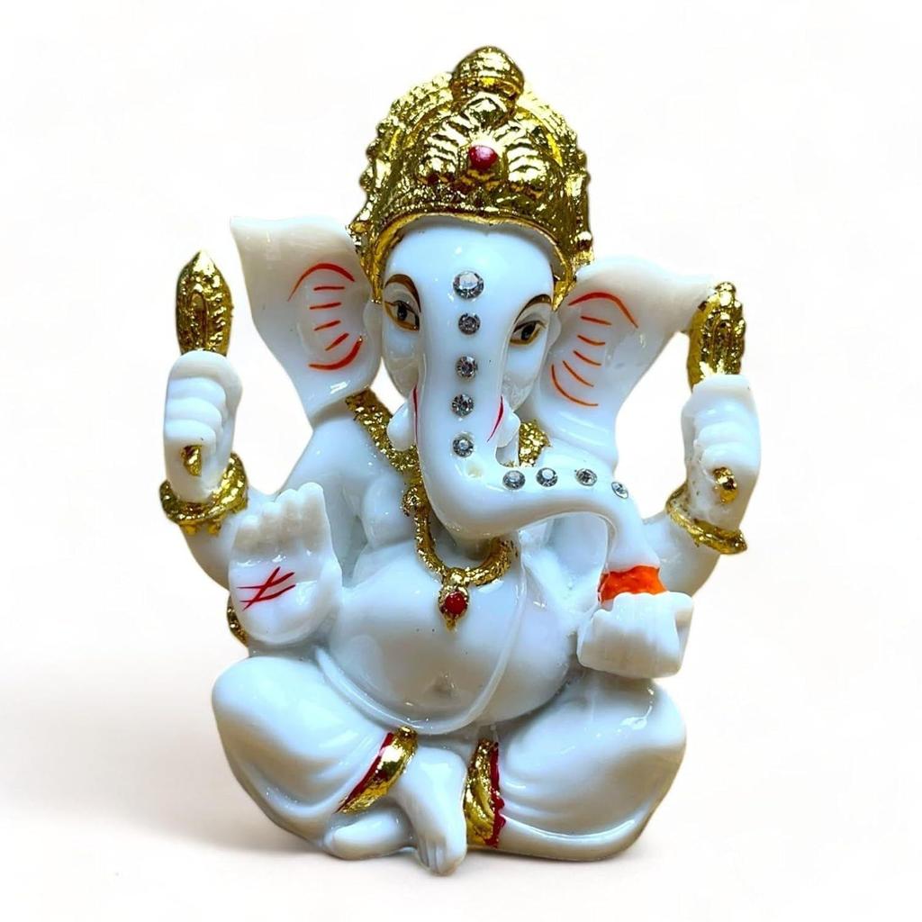 Handmade Marble Dust Lord Ganesha 4.5 Inch for Diwali God Idol Art Figurine for Home Car Dashboard Ganpati Ganesh Murti Temple Pooja Decorative