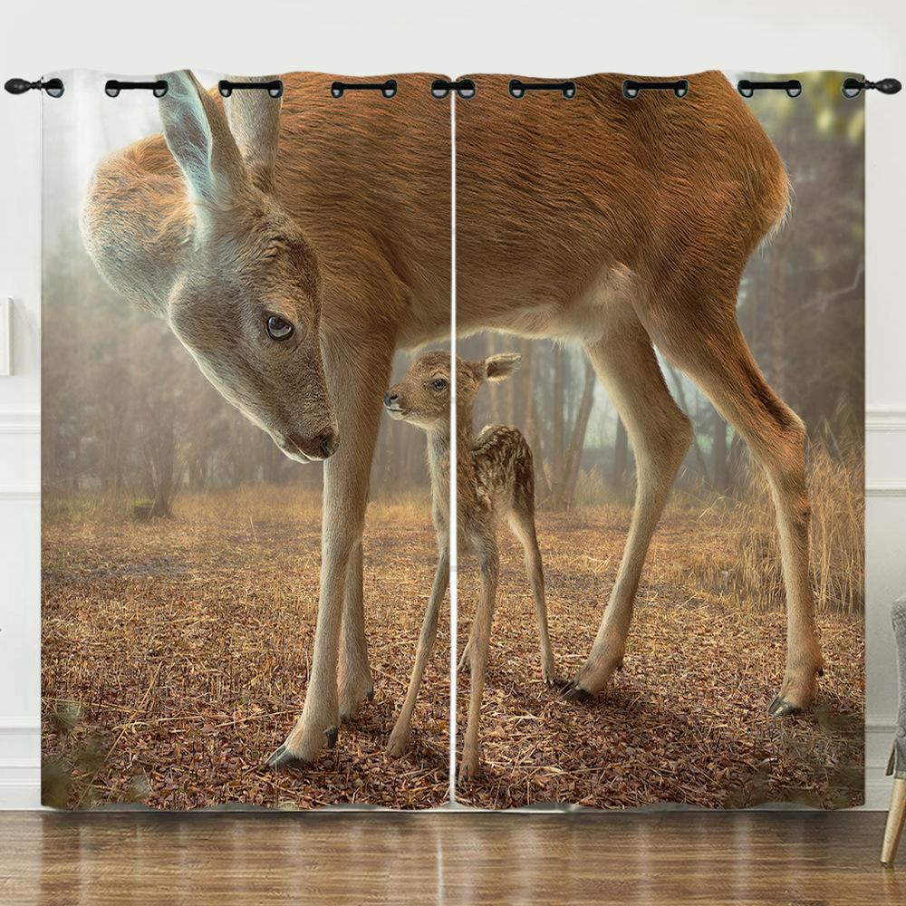 Штора Мультяшний Тварина Олень Пейзаж Любов 3D Цифровий Друк Затемнююча Штора З Люверсами
