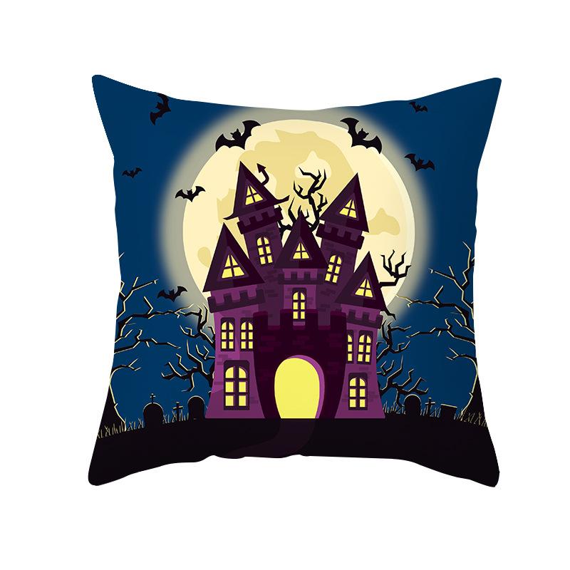 Home Cartoon Pumpkin Head Halloween Pillow Cover Peach Velvet Cushion Cover Office Sofa Cushion Cover