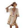 New Seaside Vacation Dress Bohemian D Print Loose V-neck Short-sleeved Beach Blouse