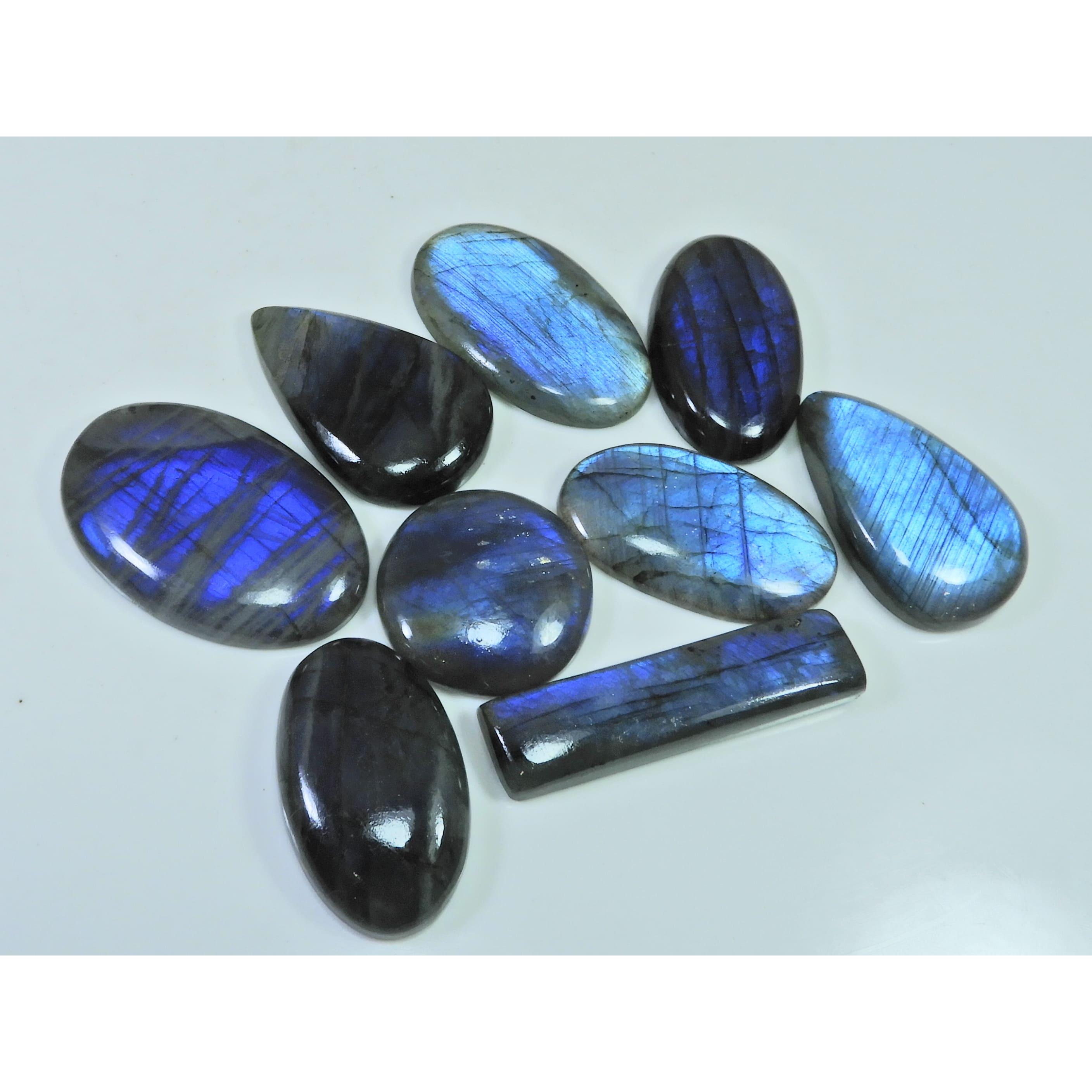 310Cts. Natural Labradorite Blue Flash Mix Cabochon Loose Gemstone 9 Pcs Lot LL-1059