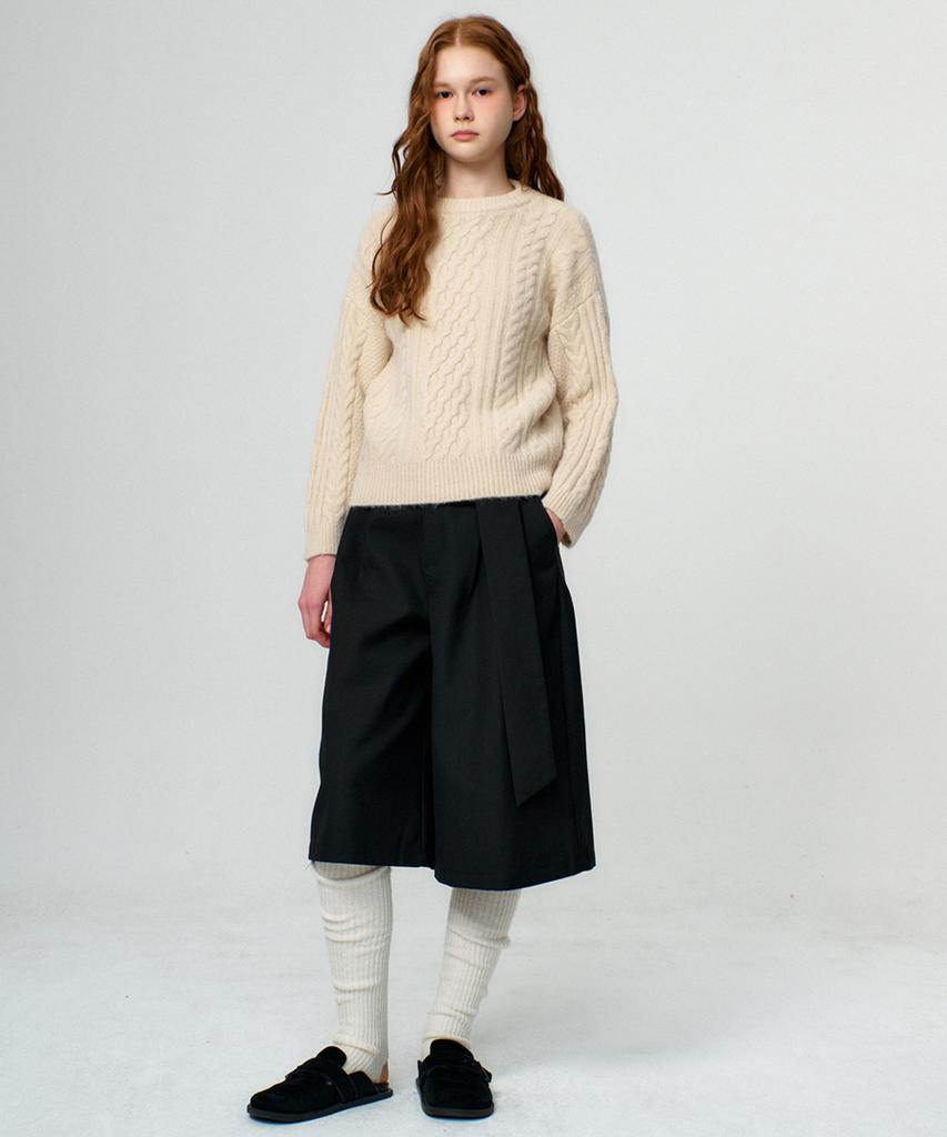 RAVEROUS Ribbon Tie Bermuda Pants_Black