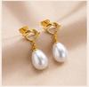 Drop Earrings with Knot Teardrop Pearl, 18K Gold Plated Stainless Steel Dangle Jewelry, Waterproof Anti-Tarnish Party Gift