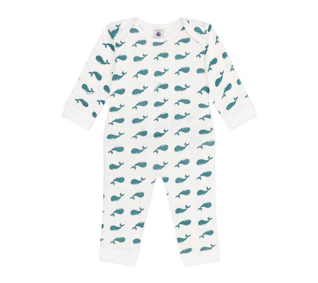 Snapless Romper A0CKM 12 months 74cm [Petit Bateau] Off-white/Green