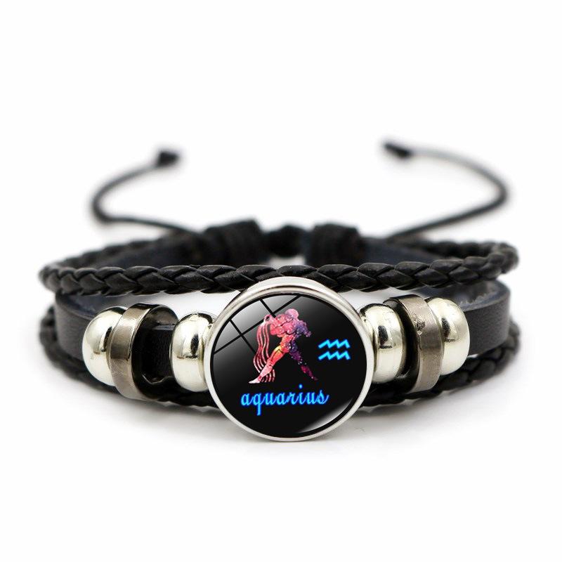 12 Constellations Charm Bracelet Men Women Fashion Multilayer Weave Leather Bracelet Birthday Gifts