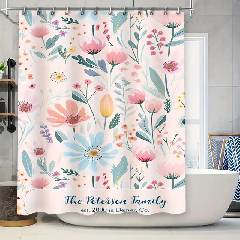 

Bathroom Decor Shower Curtains For Families, Beautiful Floral Print In Pink Blue Colors – Modern Bathroom Accessori W60H190(CM)-1 Pcs