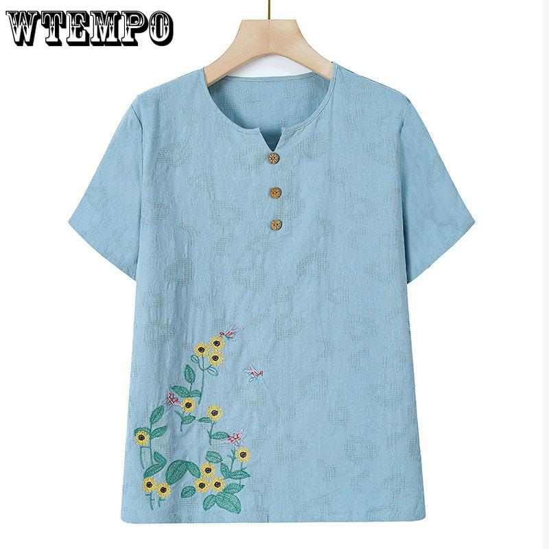 Sommer-Kurzarmanzug für Mütter und Omas, zweiteiliger Anzug aus Baumwolle und Leinen für ältere und mittlere Menschen, große Größen, T-Shirt und Oberteil, lässiger Hosenanzug