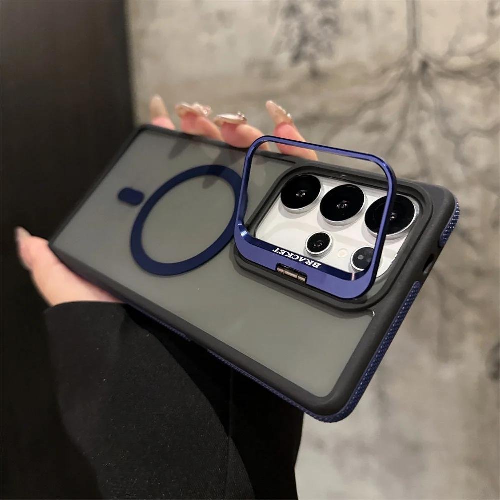 For Magsafe Magnetic Metal Lens Protection Stand Case For Galaxy Samsung S25 S24 S23 S22 Ultra Plus FE Shockproof Cover Bumper