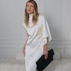 2025 Fall Women's Solid Color Semi-High Neck Asymmetric Hem Loose Bodycon Dress