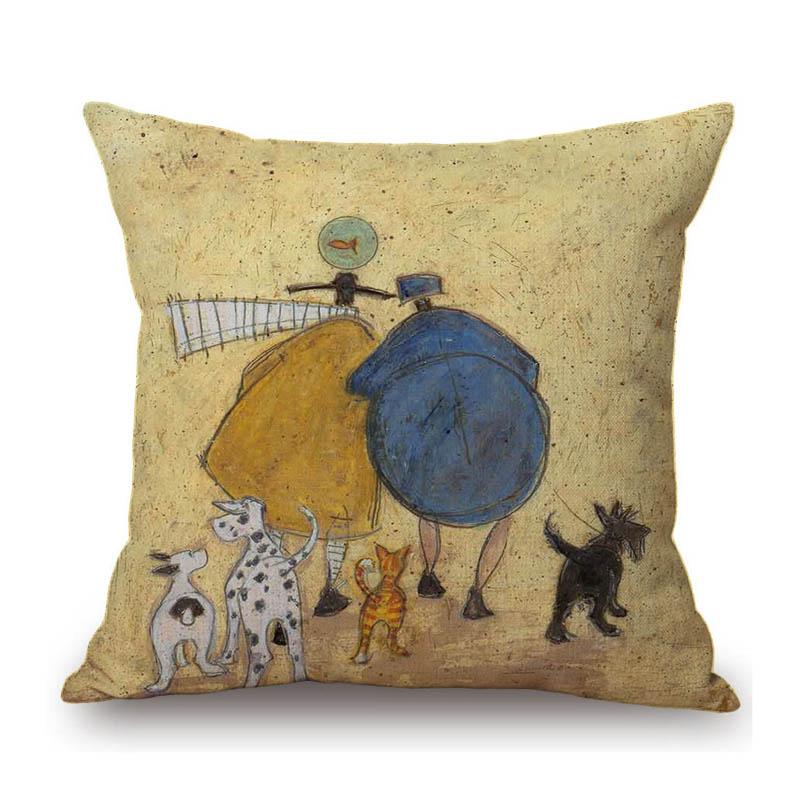 Современное искусство Сэм Тофт Юмористический мультяшный пес Прекрасный милый щенок Забавный Хлопок Лен Наволочка для диванной подушки Подушка для сиденья стула 45x45cm 18x18in